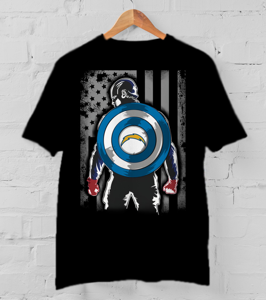 Los Angeles Chargers Captain America Shield American Flag T-Shirt