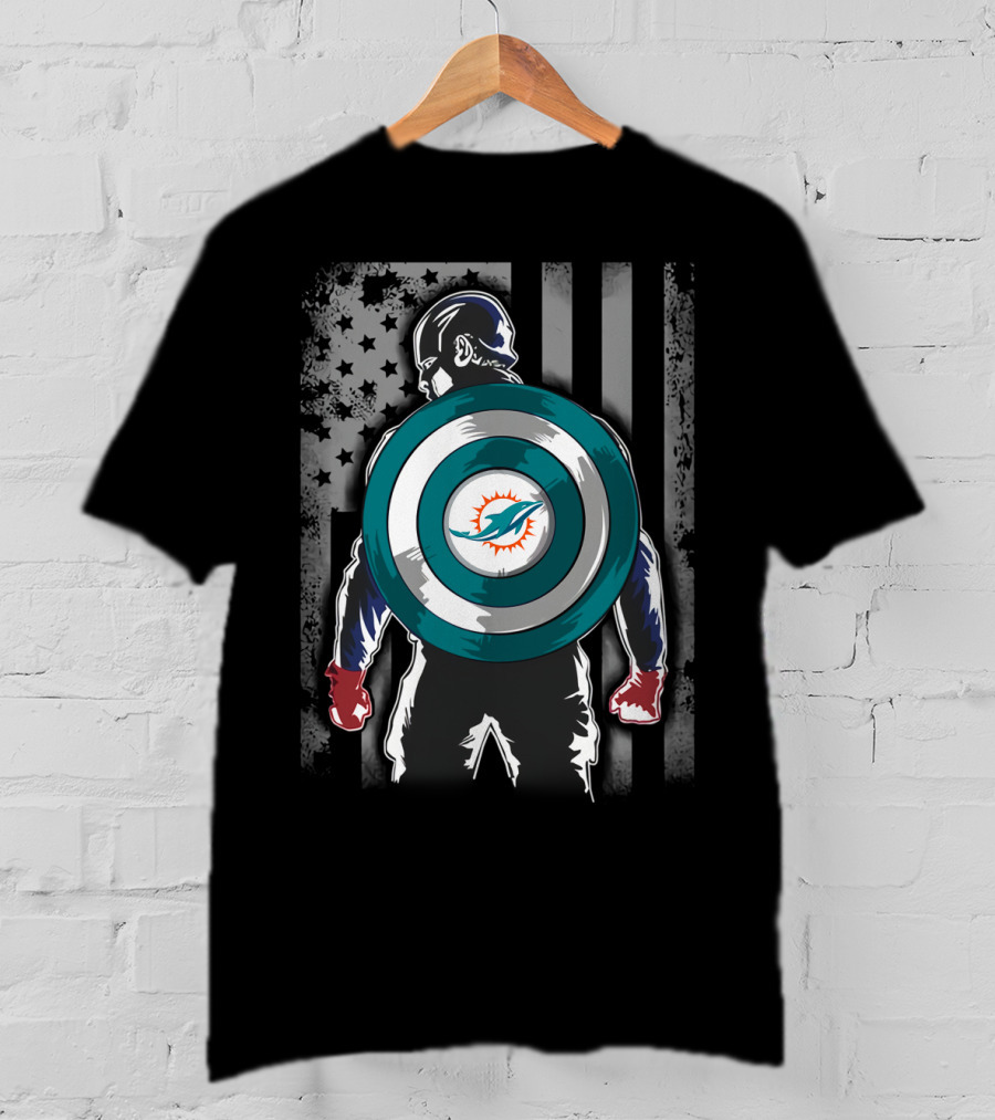 Miami Dolphins NFL Captain America Shield USA Flag T-Shirt