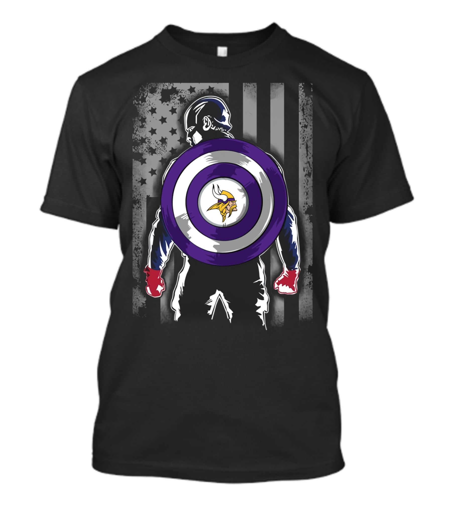 Minnesota Vikings Captain America Shield American Flag T-Shirt