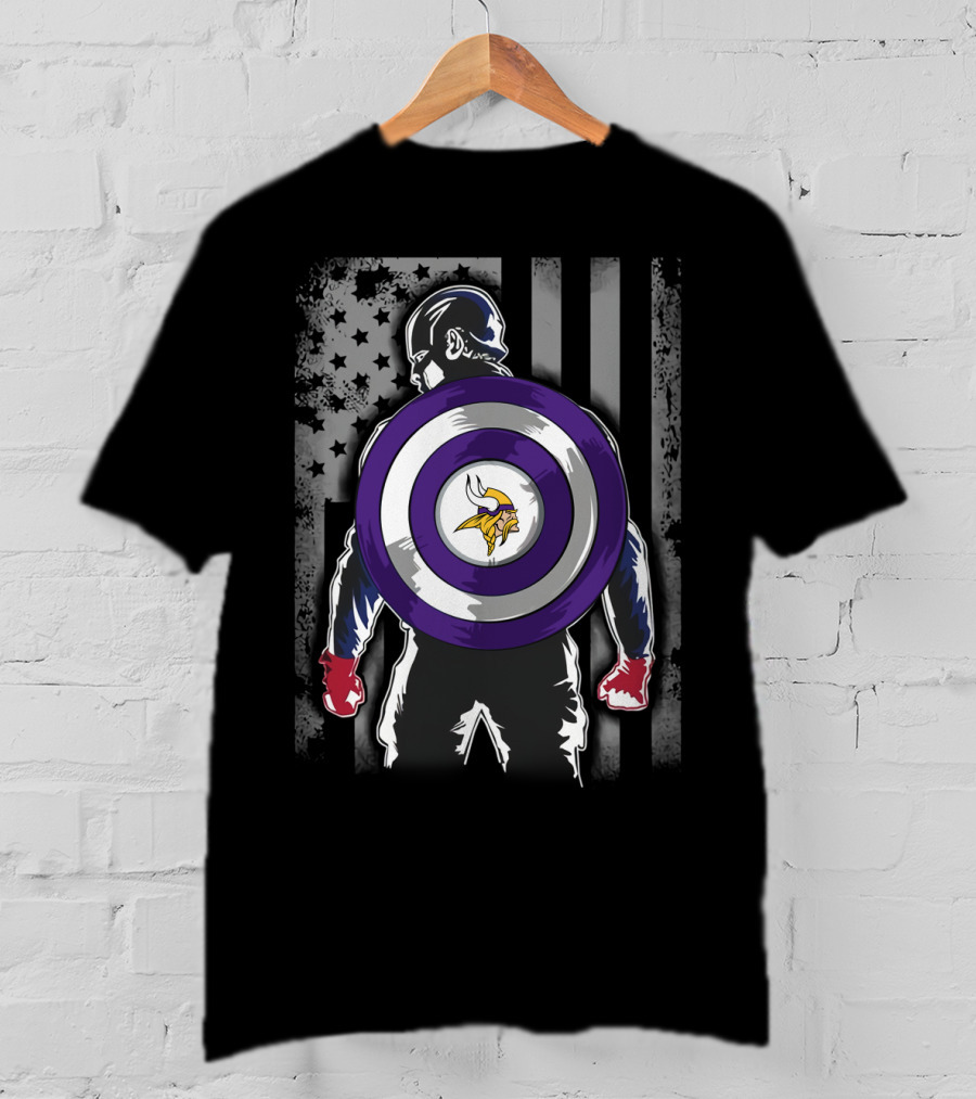 Minnesota Vikings Captain America Shield American Flag T-Shirt