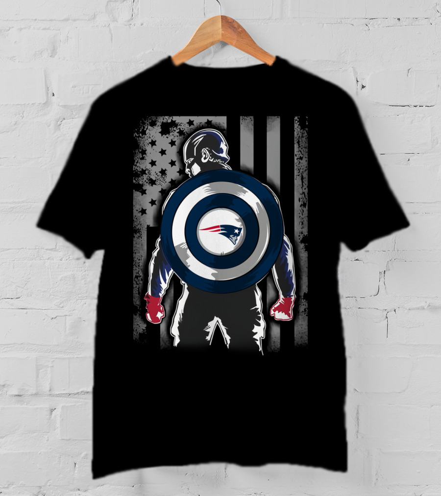 New England Patriots Captain America Shield Flag Star Background T-Shirt