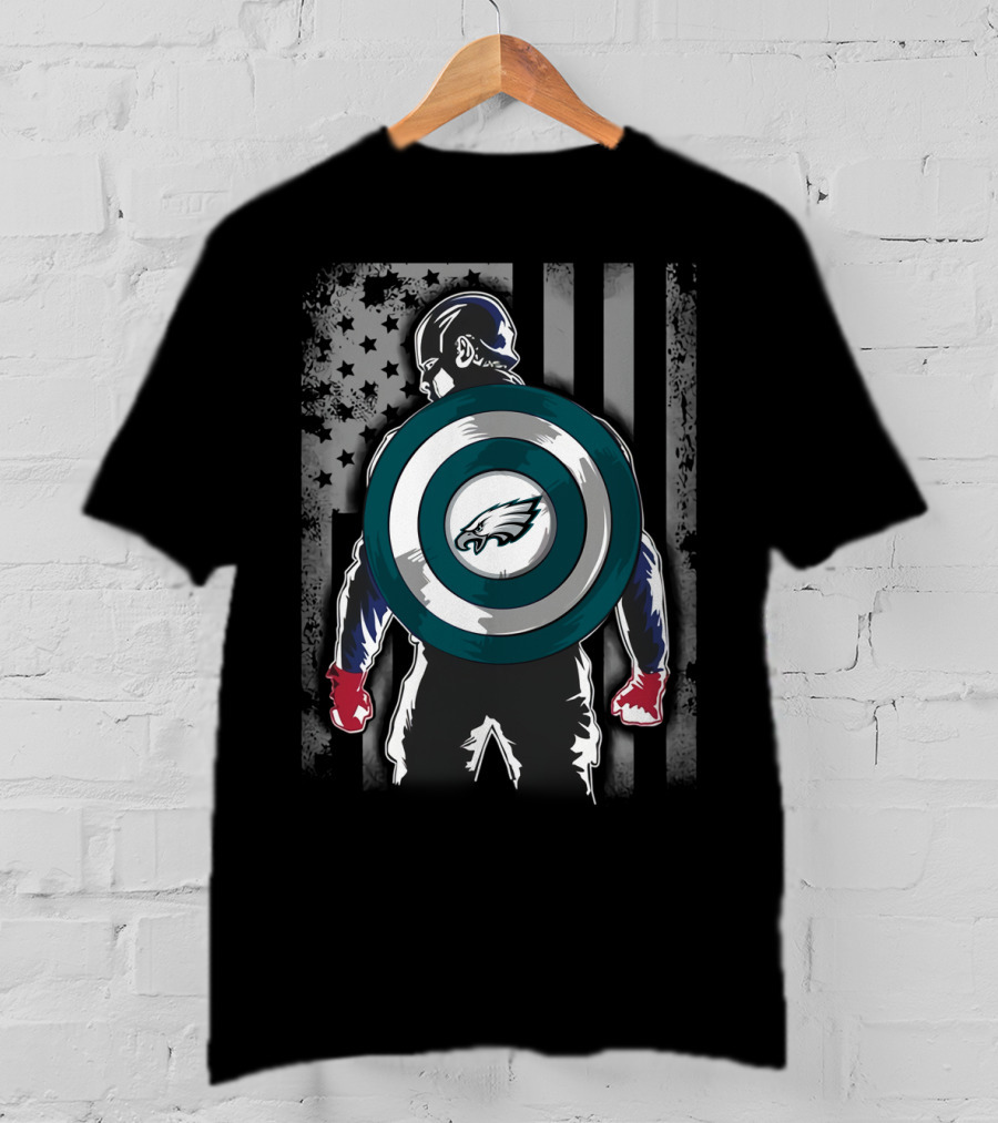 Philadelphia Eagles Captain America Shield American Flag T-Shirt