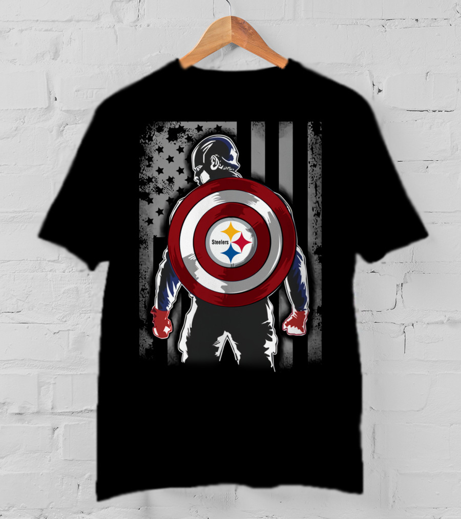 Pittsburgh Steelers Captain America Shield American Flag T-Shirt