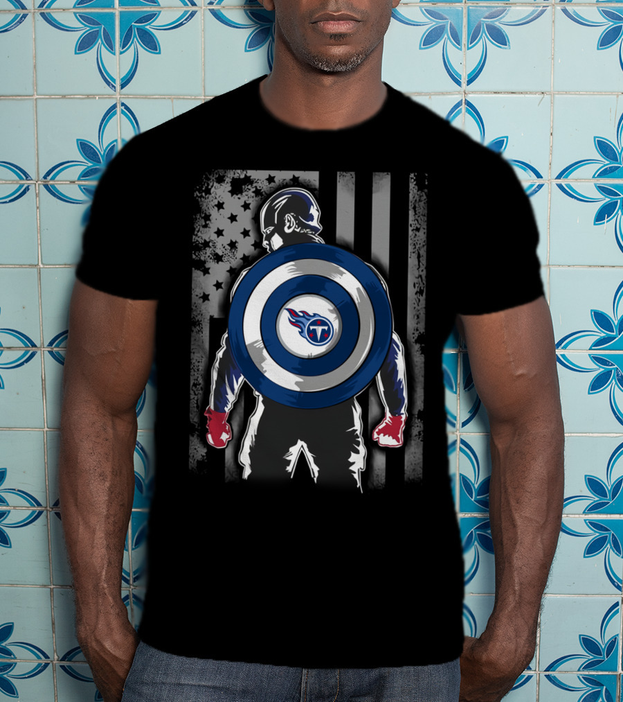Tennessee Titans Captain America Shield American Flag T-Shirt