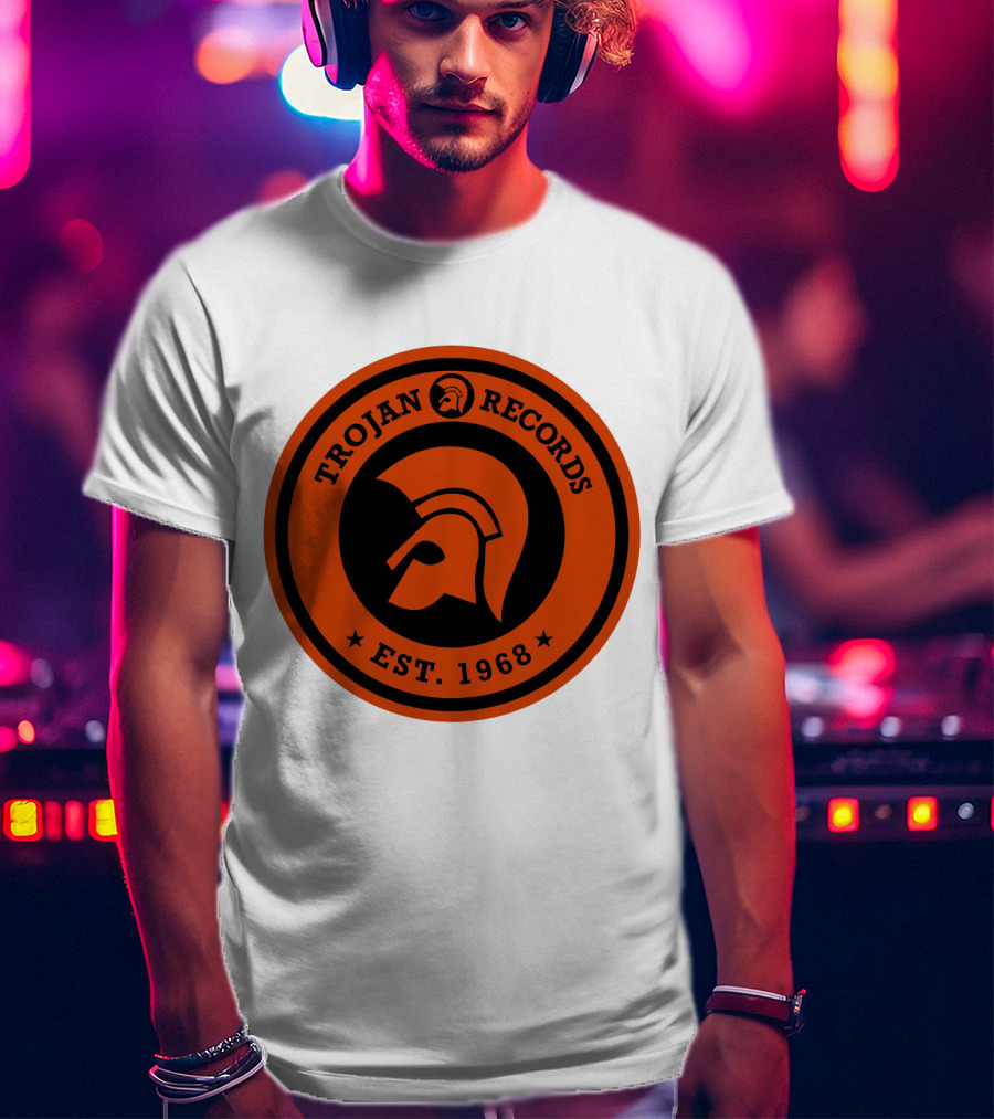 TROJAN RECORDS EST. 1968 Iconic Helmet Logo Emblem T-Shirt