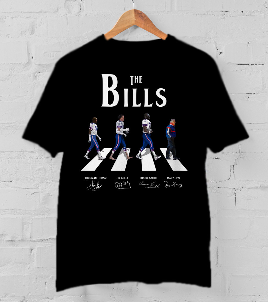 The Bills Abbey Road Thurman Thomas Jim Kelly Bruce Smith Marv Levy Signatures T-Shirt