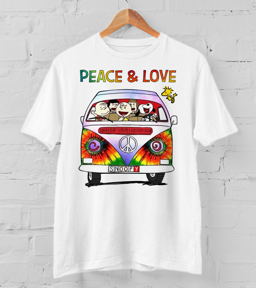 PEACE And LOVE Snoopy Woodstock Peanuts Tie-Dye Van T-Shirt