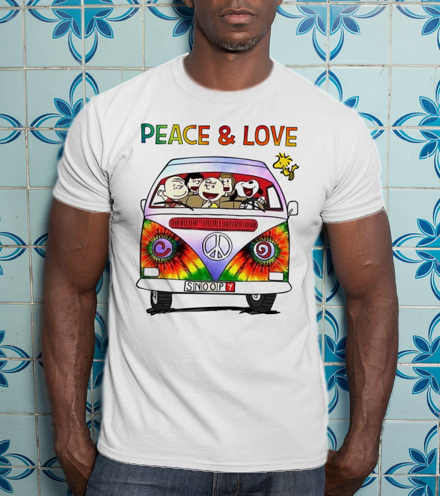 PEACE And LOVE Snoopy Woodstock Peanuts Tie-Dye Van T-Shirt