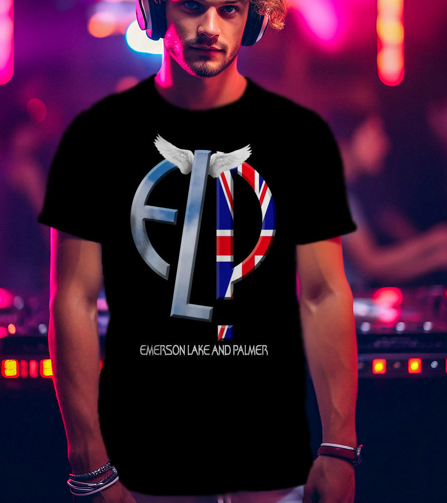 Emerson Lake And Palmer ELP Logo With Union Jack And Wings T-Shirt