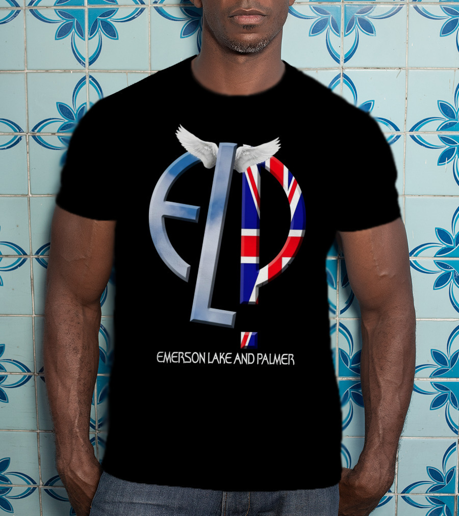 Emerson Lake And Palmer ELP Logo With Union Jack And Wings T-Shirt