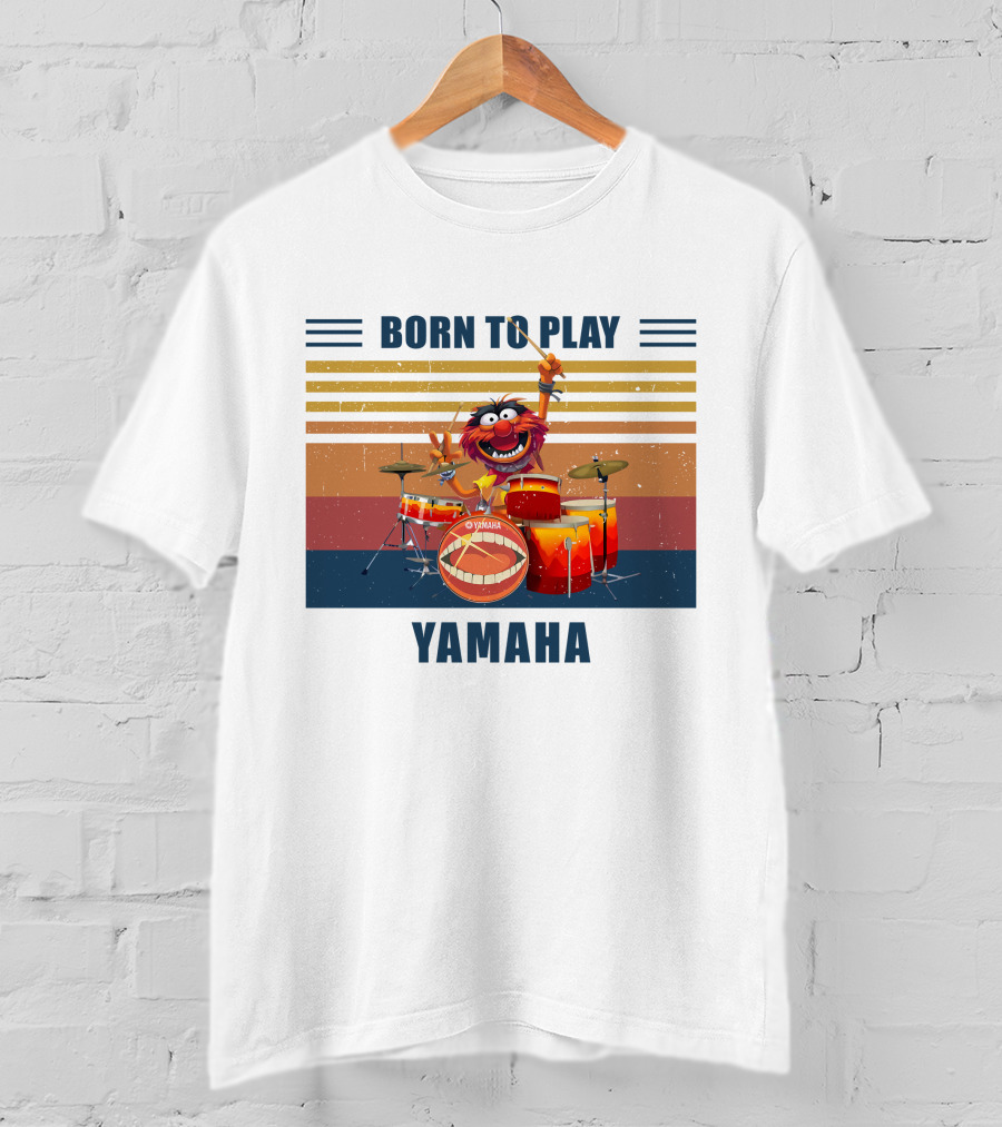 Born To Play Drum Yamaha With Animal Muppet Drummer Retro Stripes T-Shirt