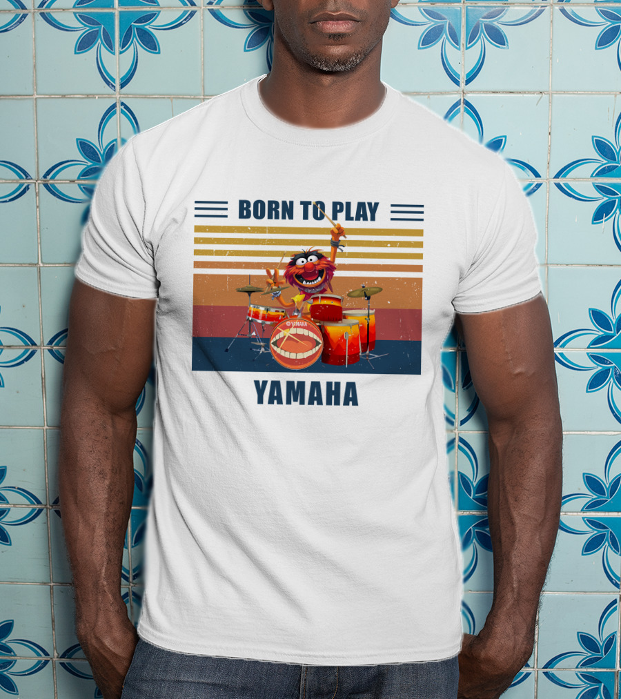 Born To Play Drum Yamaha With Animal Muppet Drummer Retro Stripes T-Shirt