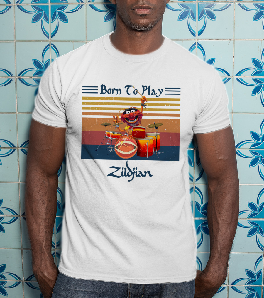 Born To Play Zildjian Drum Animal Muppets Vintage Stripes T-Shirt