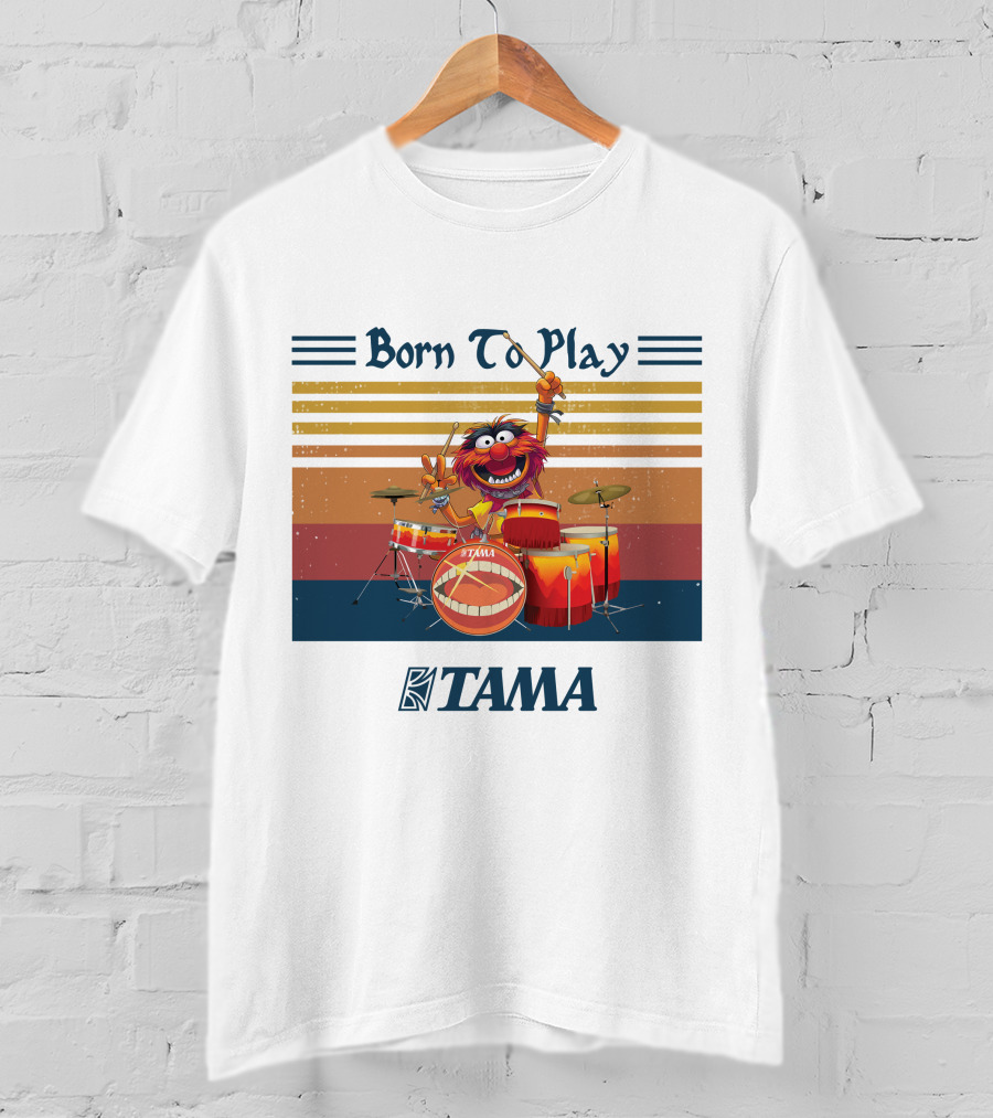 Born To Play TAMA Drum Set With Enthusiastic Drumming Character T-Shirt