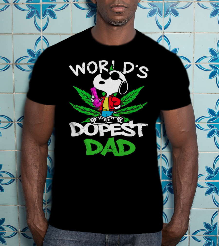 World's Dopest Dad Snoopy With Cannabis Leaf And Bong T-Shirt