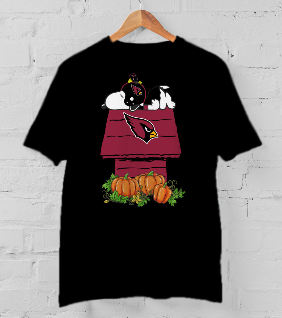Arizona Cardinals Snoopy On Doghouse With Pumpkins T-Shirt