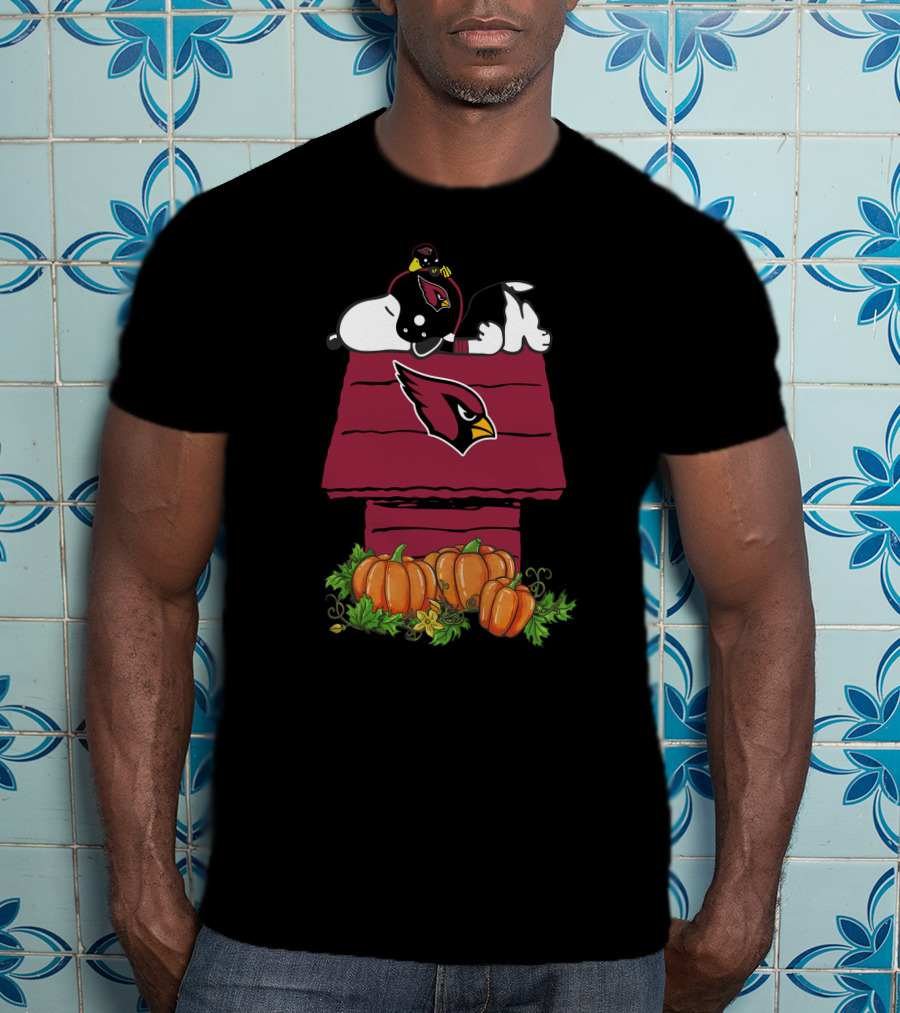 Arizona Cardinals Snoopy On Doghouse With Pumpkins T-Shirt