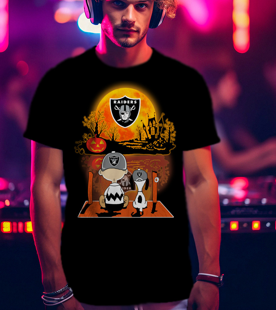 Raiders Halloween Snoopy Charlie Brown Pumpkin Moon T-Shirt