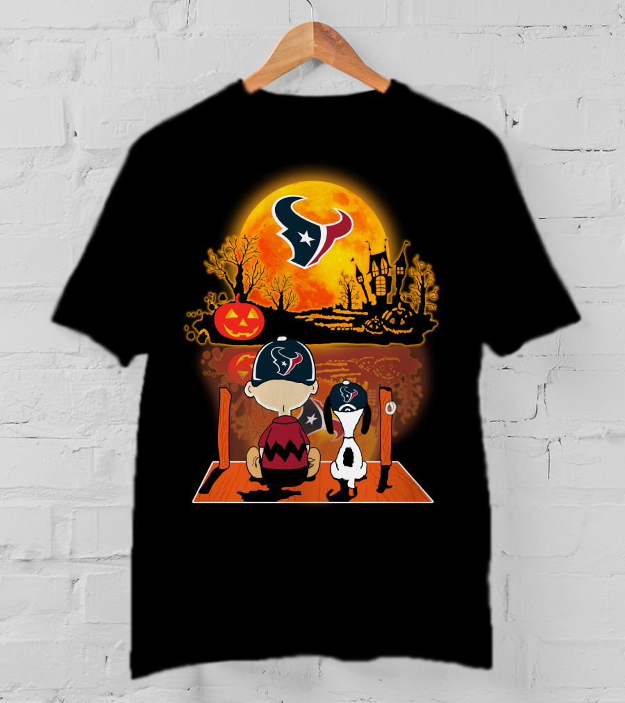 Houston Texans Snoopy And Charlie Brown Halloween Pumpkin Moon T-Shirt