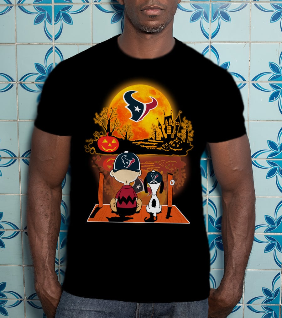 Houston Texans Snoopy And Charlie Brown Halloween Pumpkin Moon T-Shirt