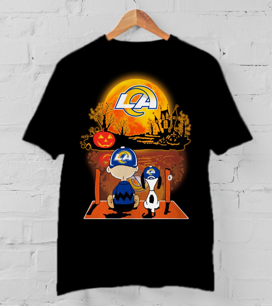 Los Angeles Rams Snoopy Charlie Brown Halloween Pumpkin Moon T-Shirt