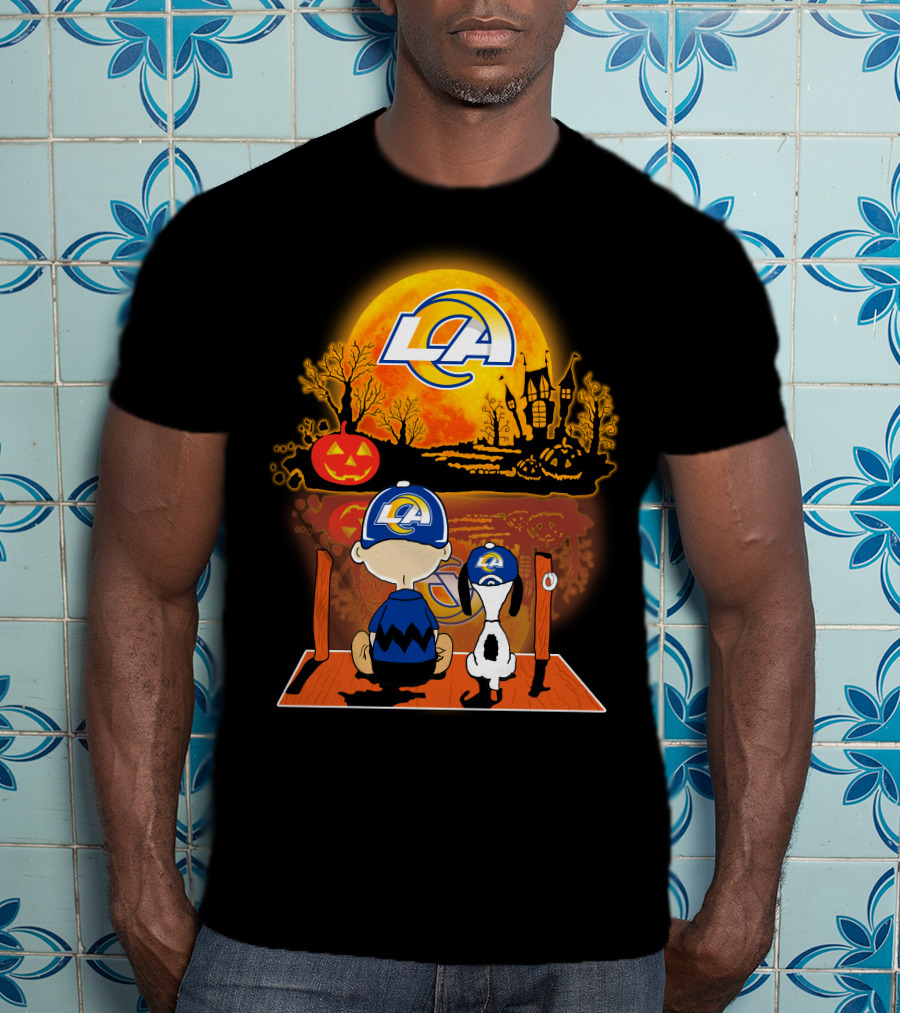 Los Angeles Rams Snoopy Charlie Brown Halloween Pumpkin Moon T-Shirt