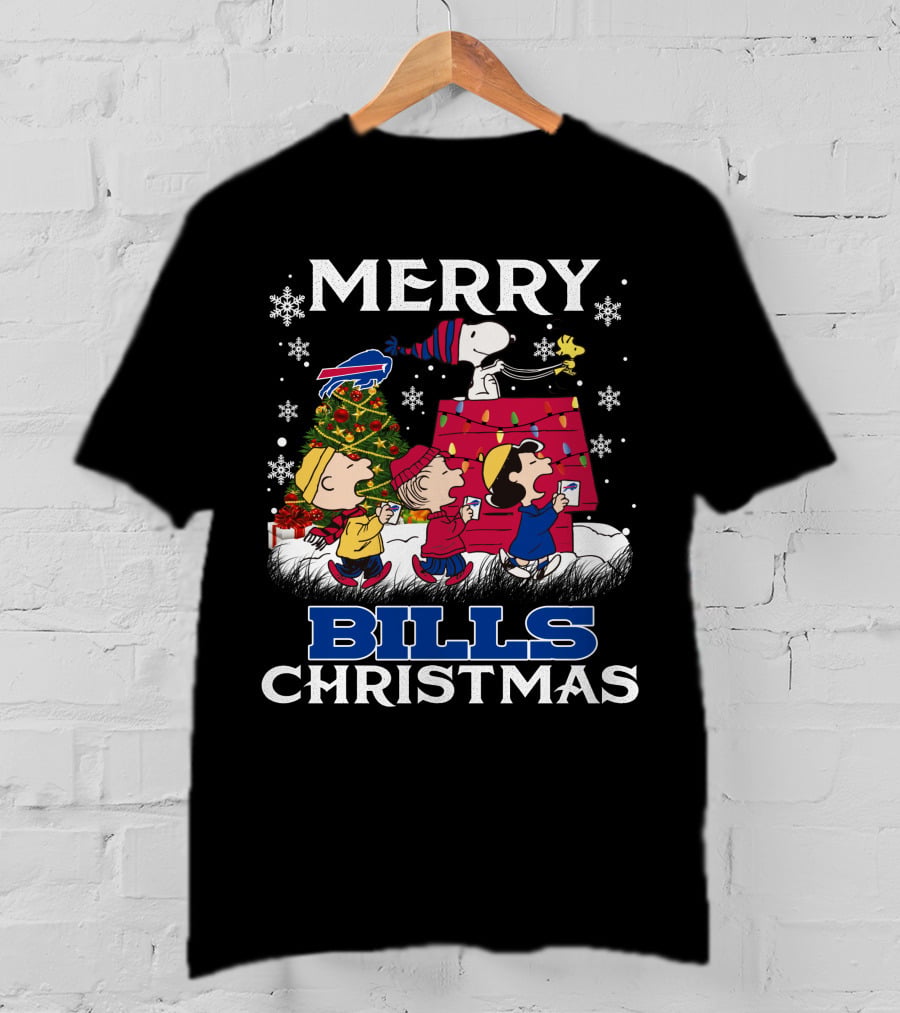 Buffalo Bills Snoopy Merry Christmas With Peanuts Characters And Festive Tree T-Shirt