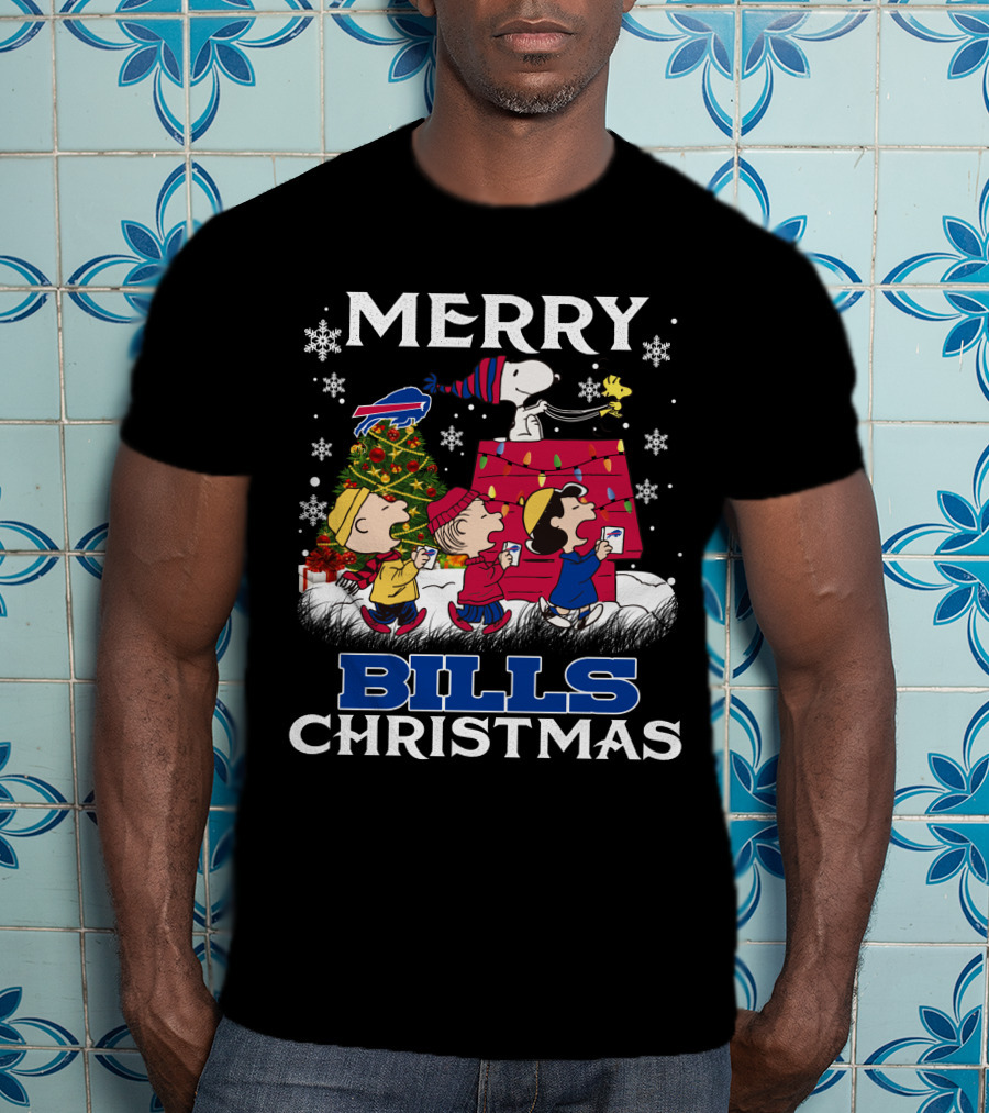 Buffalo Bills Snoopy Merry Christmas With Peanuts Characters And Festive Tree T-Shirt