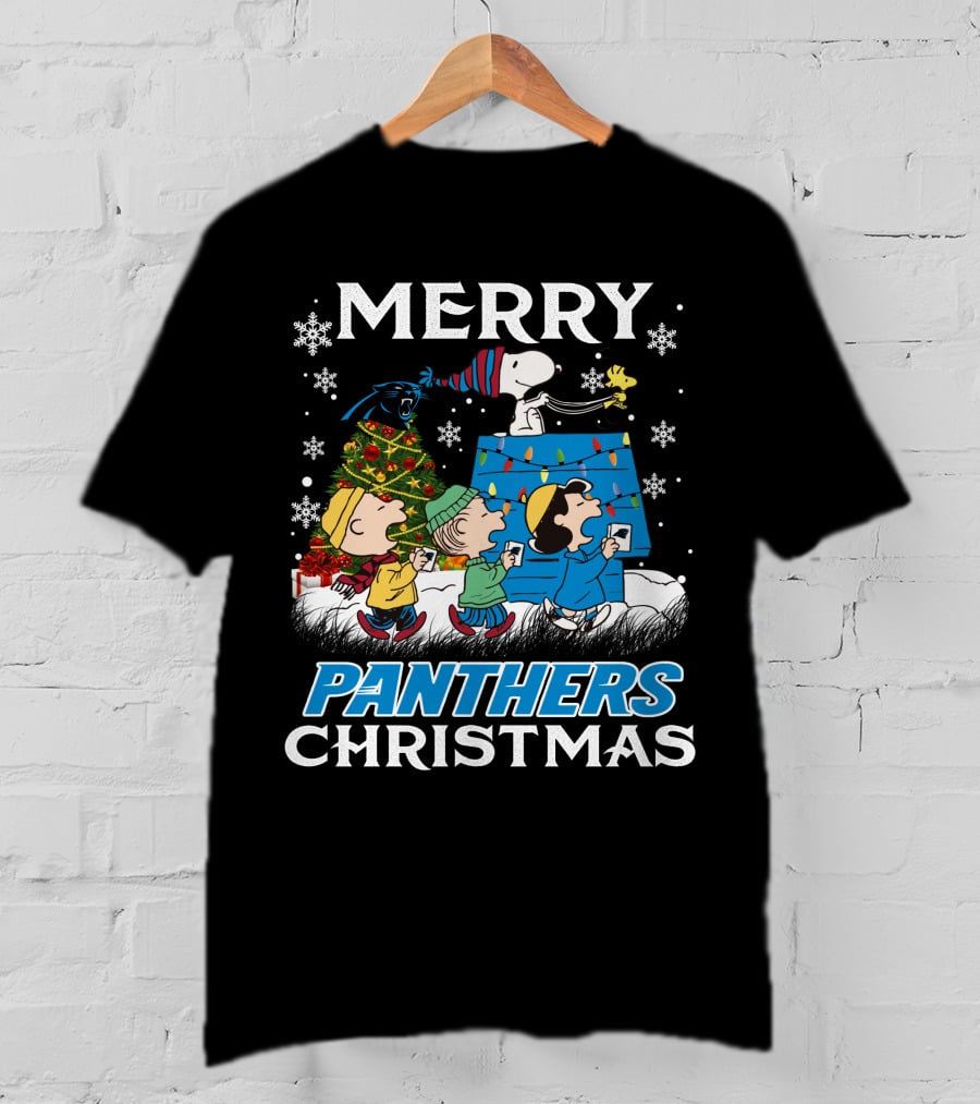 Merry Panthers Christmas Snoopy And Friends Holiday Scene T-Shirt