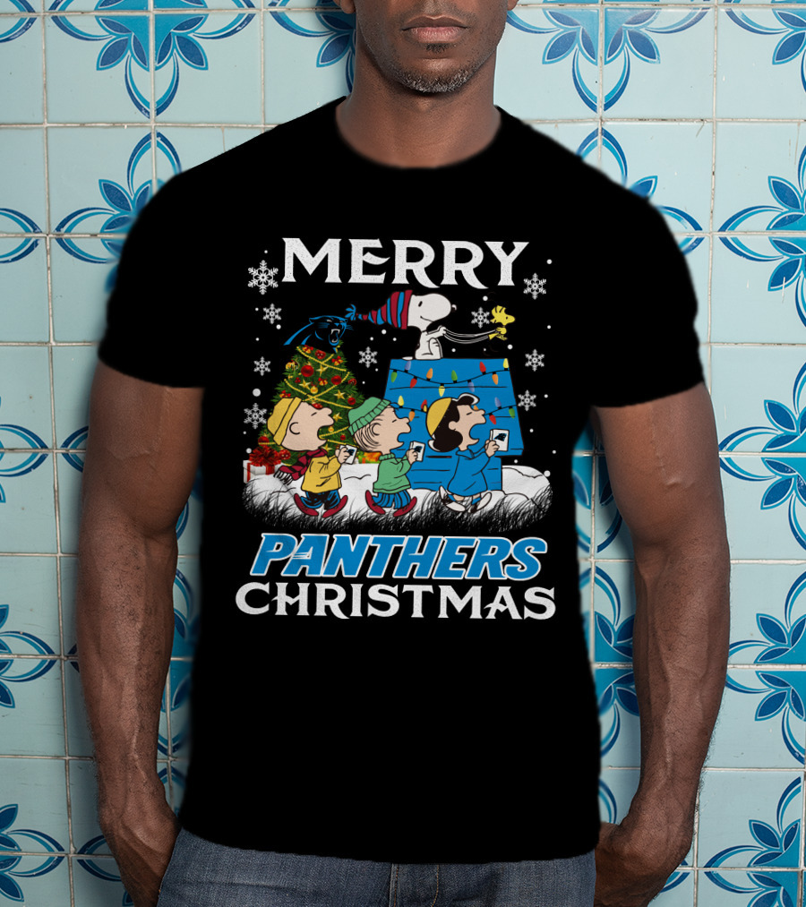 Merry Panthers Christmas Snoopy And Friends Holiday Scene T-Shirt