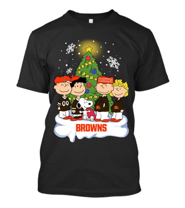 Snoopy Christmas Cleveland Browns Peanuts Characters Holiday Scene T-Shirt