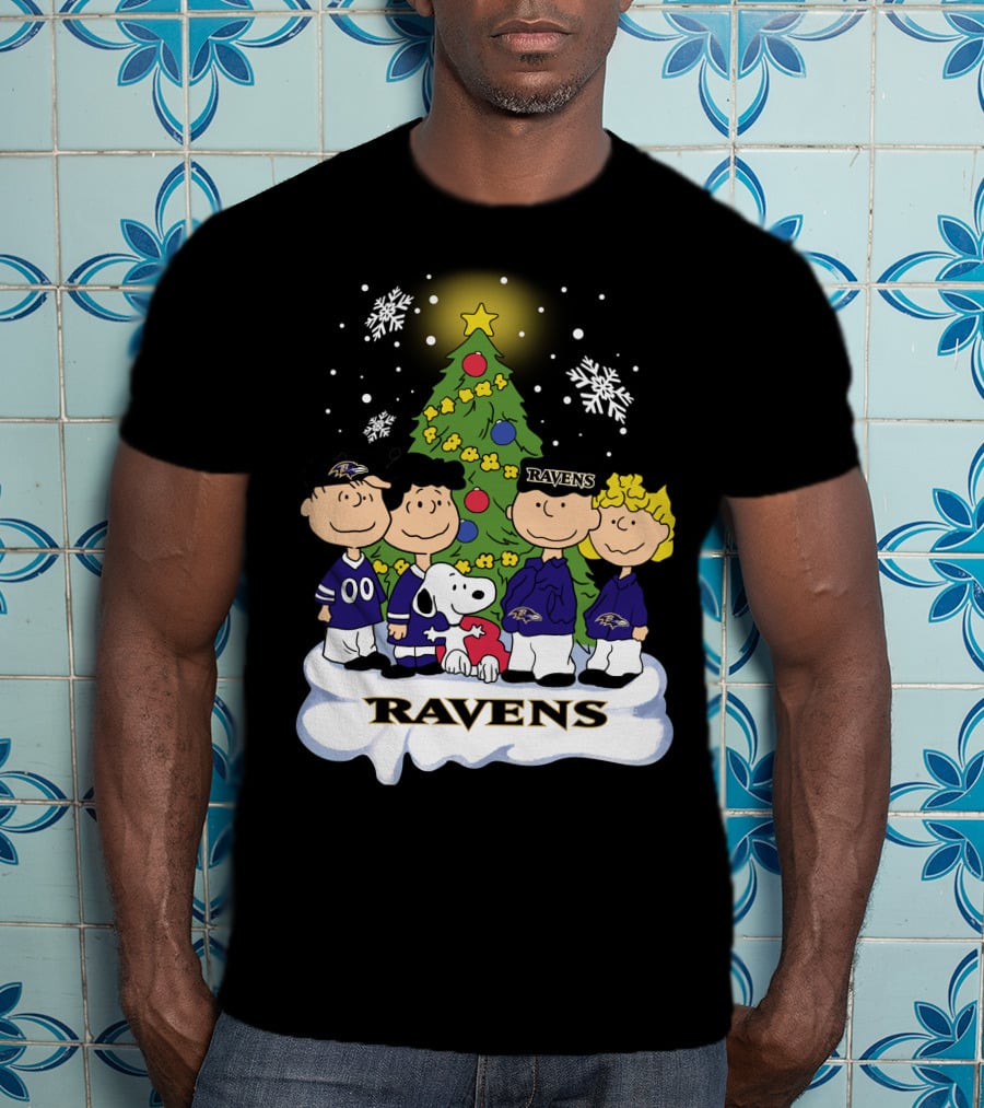 Snoopy Christmas Baltimore Ravens Charlie Brown Characters T-Shirt