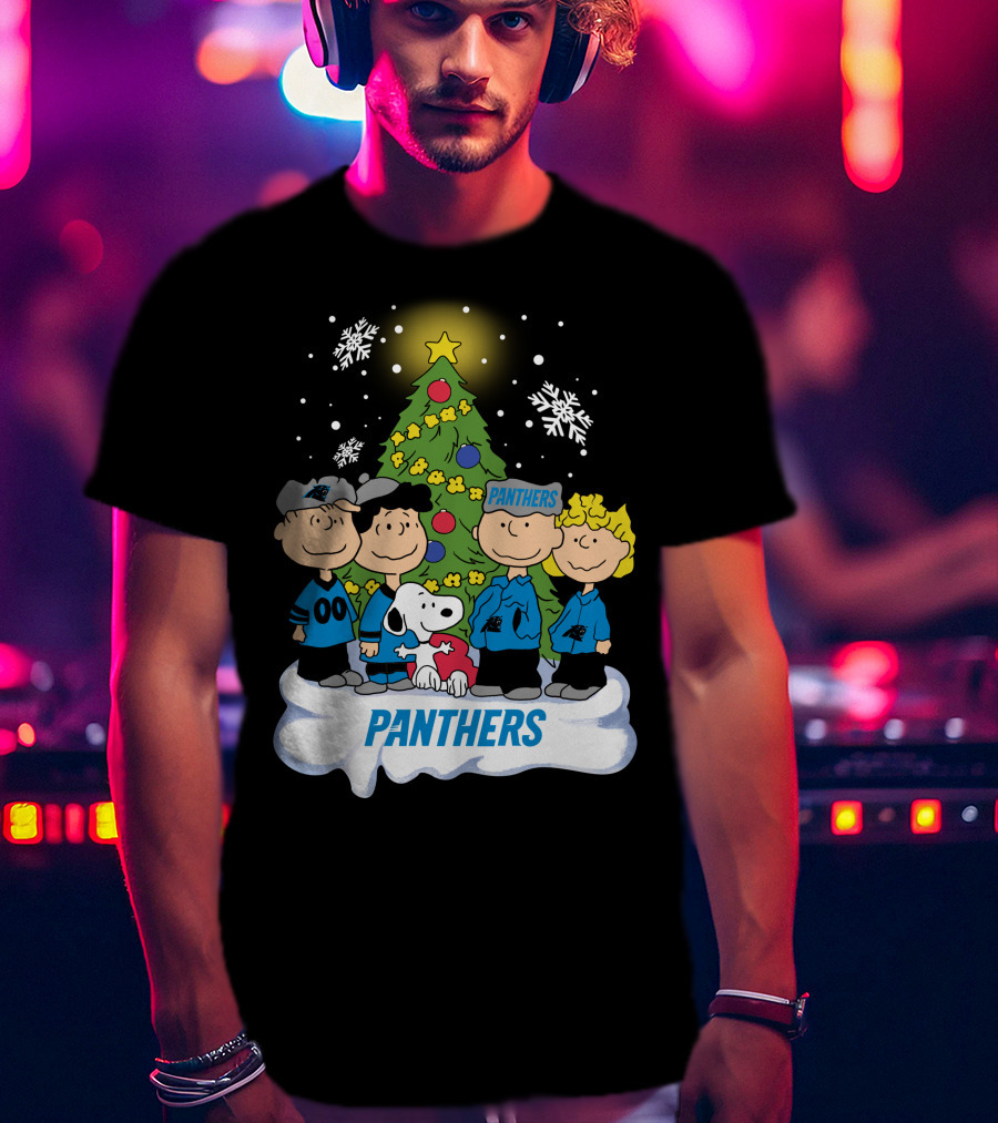 Panthers Snoopy Christmas Peanuts Characters T-Shirt