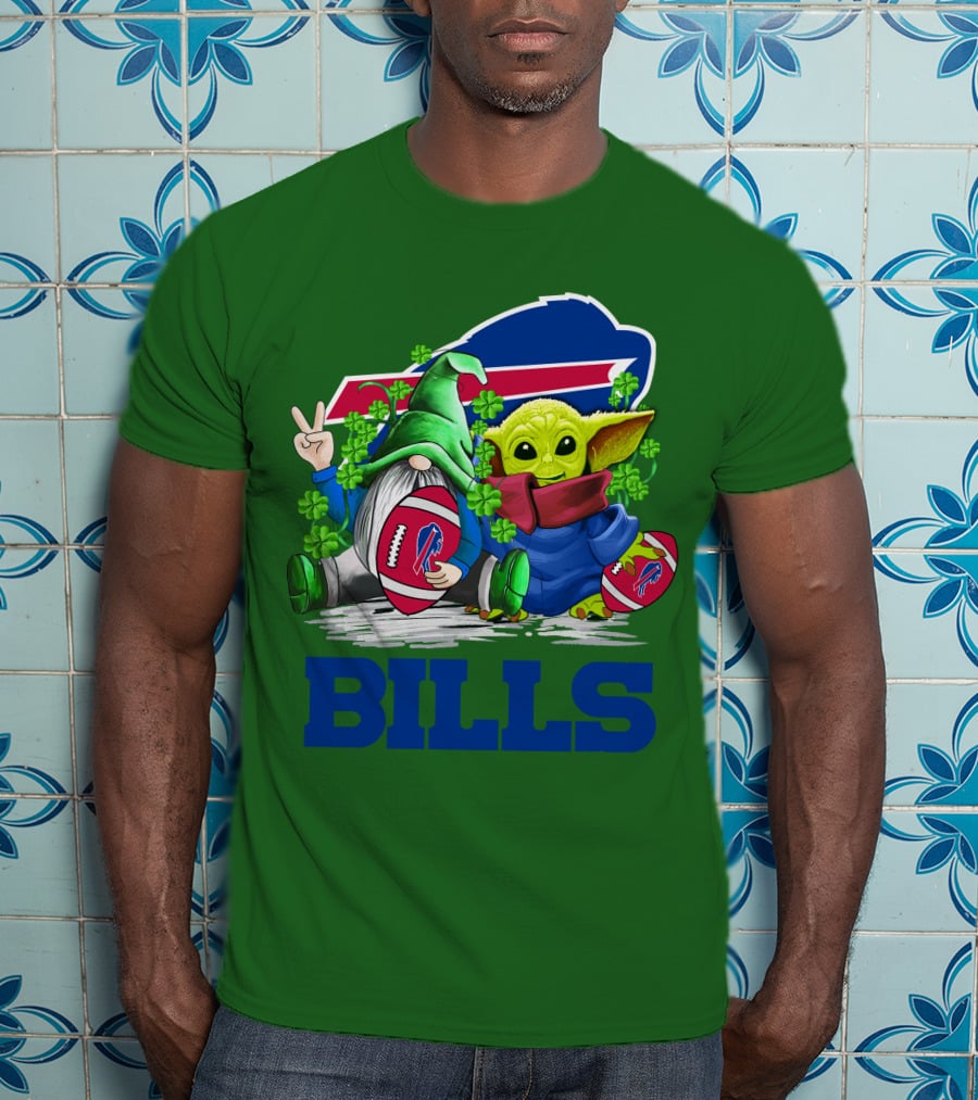 Buffalo Bills St. Patrick's Day Football With Green Gnome And Child Figure T-Shirt