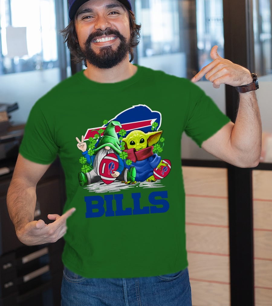 Buffalo Bills St. Patrick's Day Football With Green Gnome And Child Figure T-Shirt