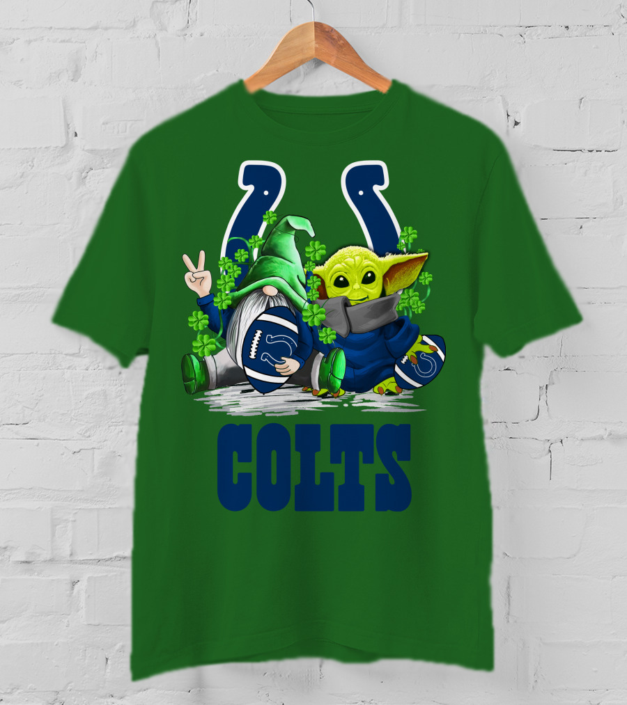 Colts St. Patrick's Day Gnome And Baby Alien Football With Clover T-Shirt