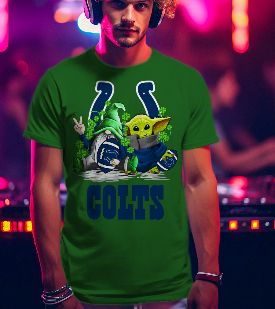 Colts St. Patrick's Day Gnome And Baby Alien Football With Clover T-Shirt