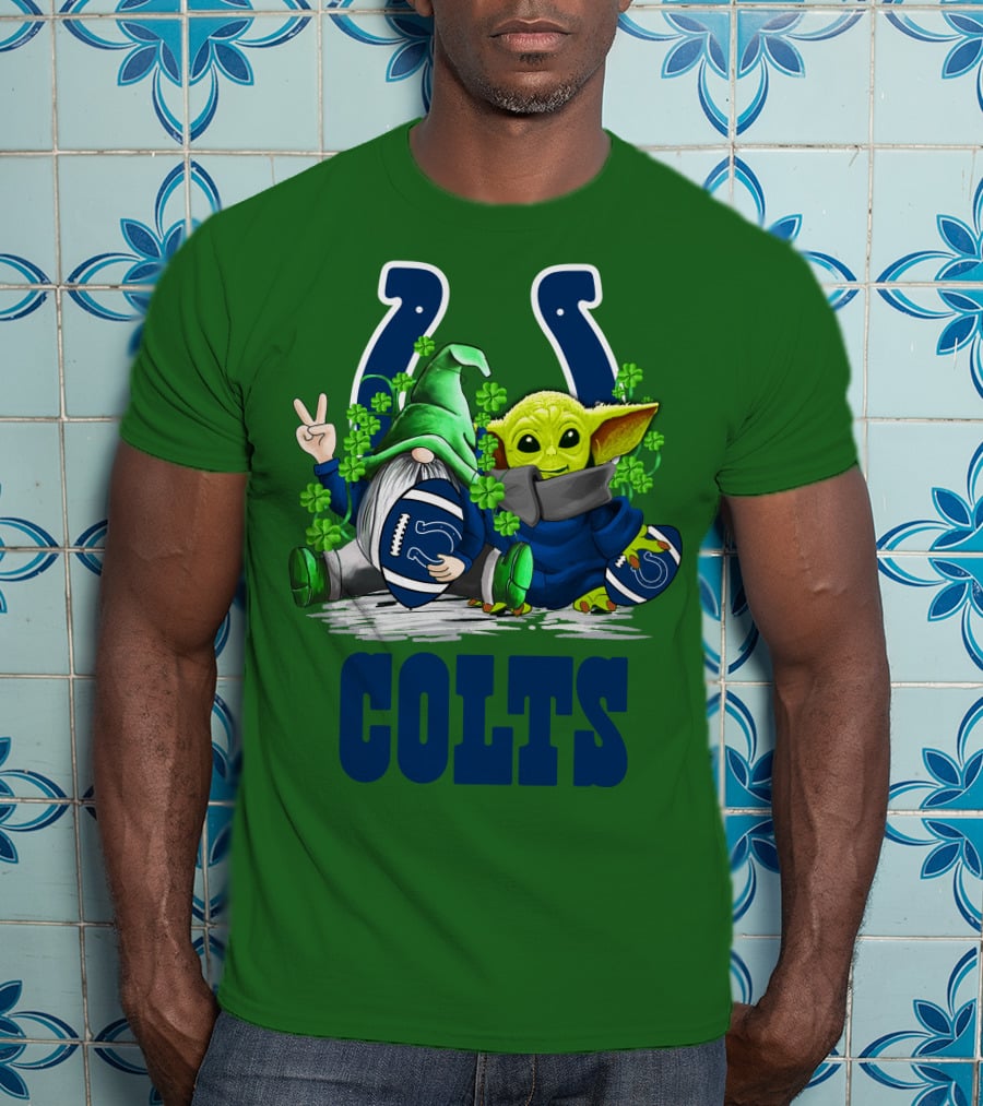 Colts St. Patrick's Day Gnome And Baby Alien Football With Clover T-Shirt