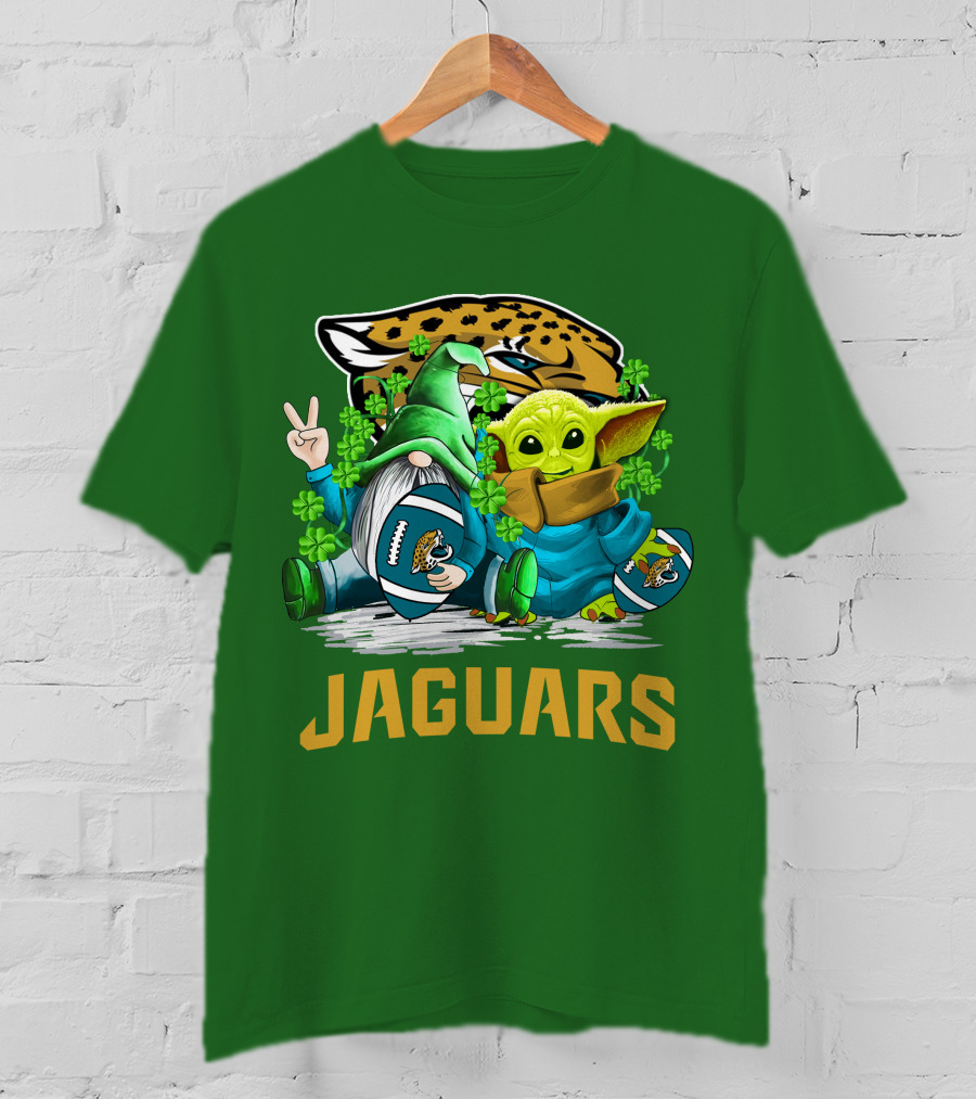 Jacksonville Jaguars St. Patrick's Day Gnome And Baby Alien Football With Shamrocks T-Shirt