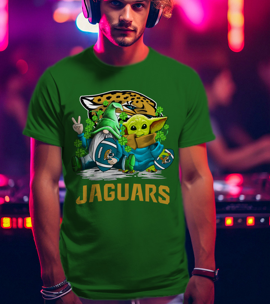 Jacksonville Jaguars St. Patrick's Day Gnome And Baby Alien Football With Shamrocks T-Shirt