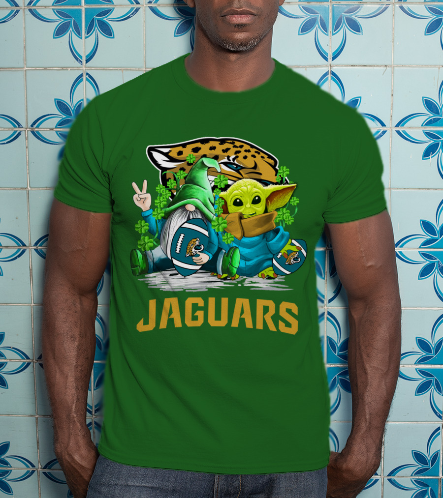 Jacksonville Jaguars St. Patrick's Day Gnome And Baby Alien Football With Shamrocks T-Shirt