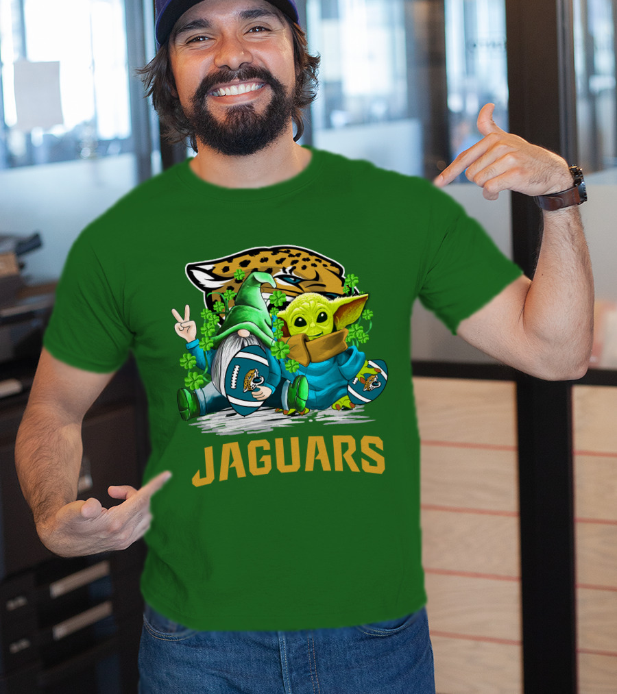 Jacksonville Jaguars St. Patrick's Day Gnome And Baby Alien Football With Shamrocks T-Shirt