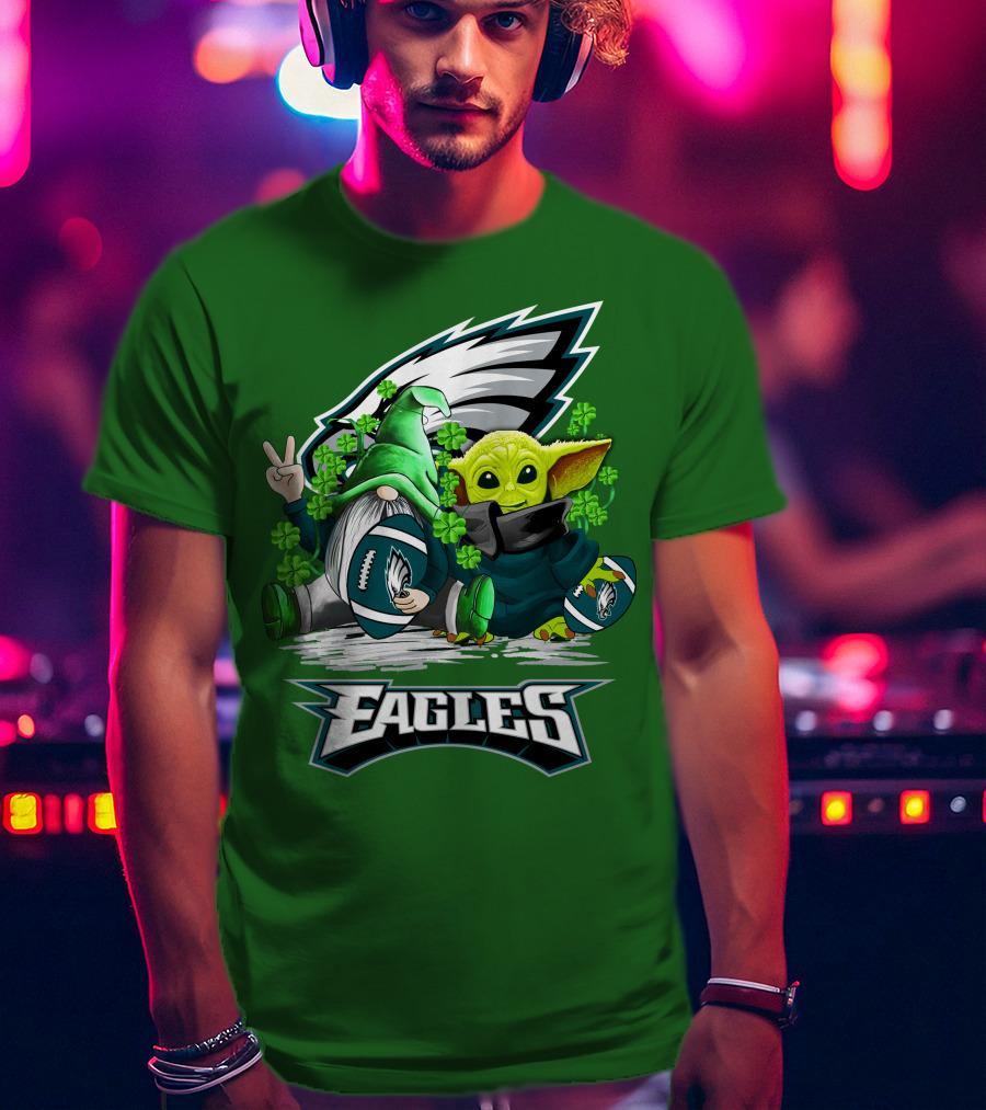 Philadelphia Eagles St. Patrick’s Day Football With Gnome And Baby Alien T-Shirt