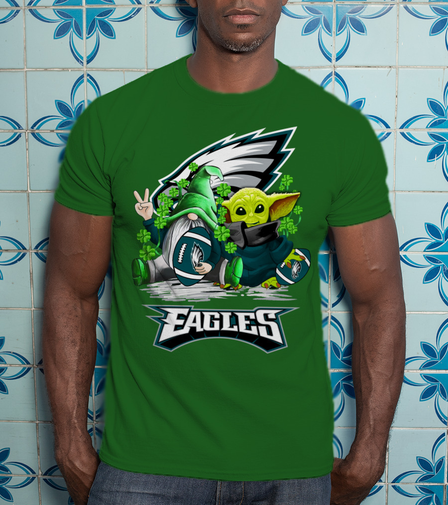 Philadelphia Eagles St. Patrick’s Day Football With Gnome And Baby Alien T-Shirt