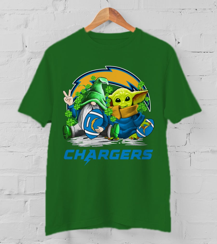 Los Angeles Chargers St. Patrick’s Day Football Gnome And Baby Alien T-Shirt