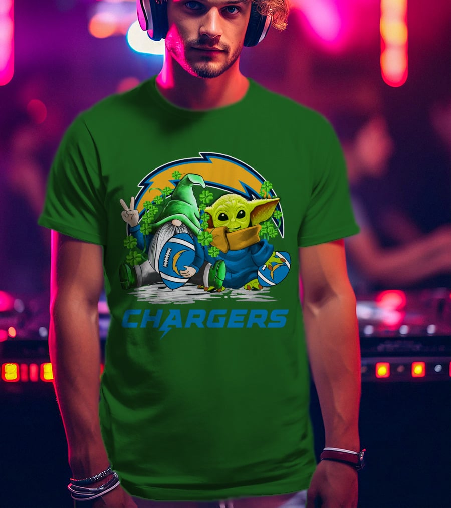 Los Angeles Chargers St. Patrick’s Day Football Gnome And Baby Alien T-Shirt