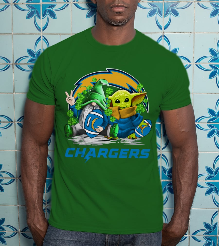 Los Angeles Chargers St. Patrick’s Day Football Gnome And Baby Alien T-Shirt