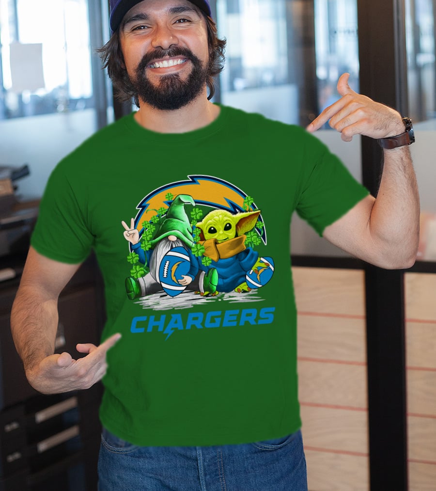 Los Angeles Chargers St. Patrick’s Day Football Gnome And Baby Alien T-Shirt