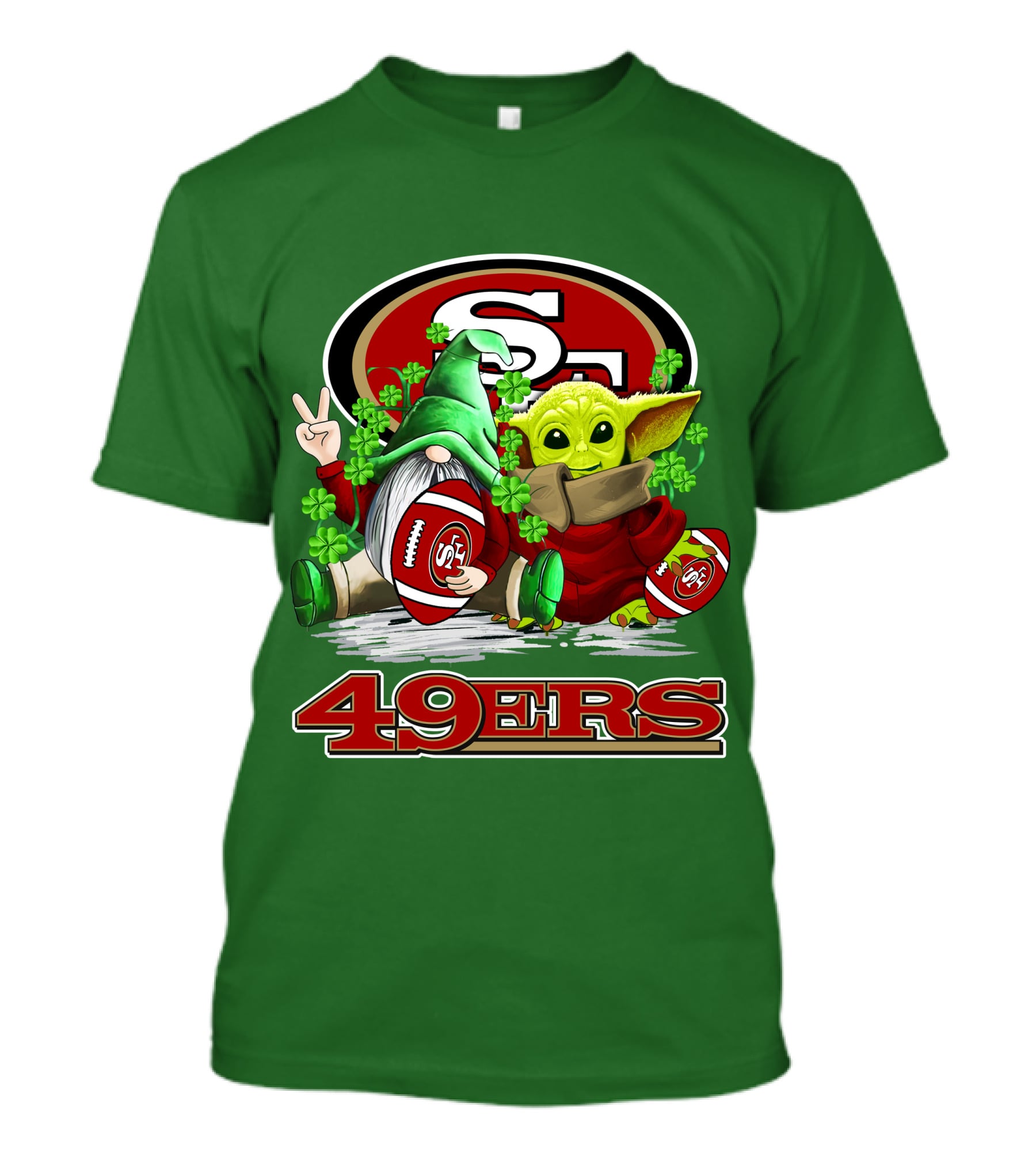 San Francisco 49ers Football St. Patrick's Day Gnome And Baby Yoda 49ers T-Shirt