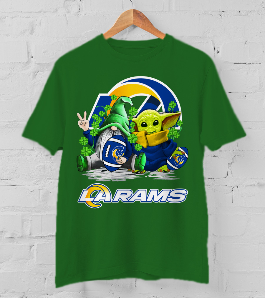 LA Rams Football St. Patrick's Day Gnome And Baby Alien T-Shirt